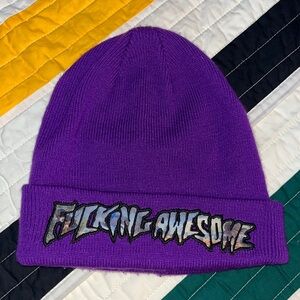 Fucking Awesome Purple Embroidered Logo Cuff Beanie Skate Hat